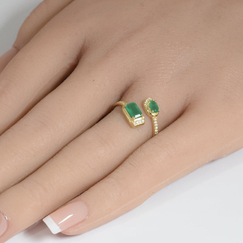 SPECIAL! .72ct G SI 14K Yellow Gold Diamond & Natural Emerald Gemstones Open Band Ring Size 6.5