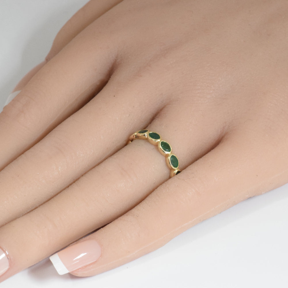 SPECIAL!1.08ct G SI 14K Yellow Gold Emerald Gemstones Band Ring Size 6.5