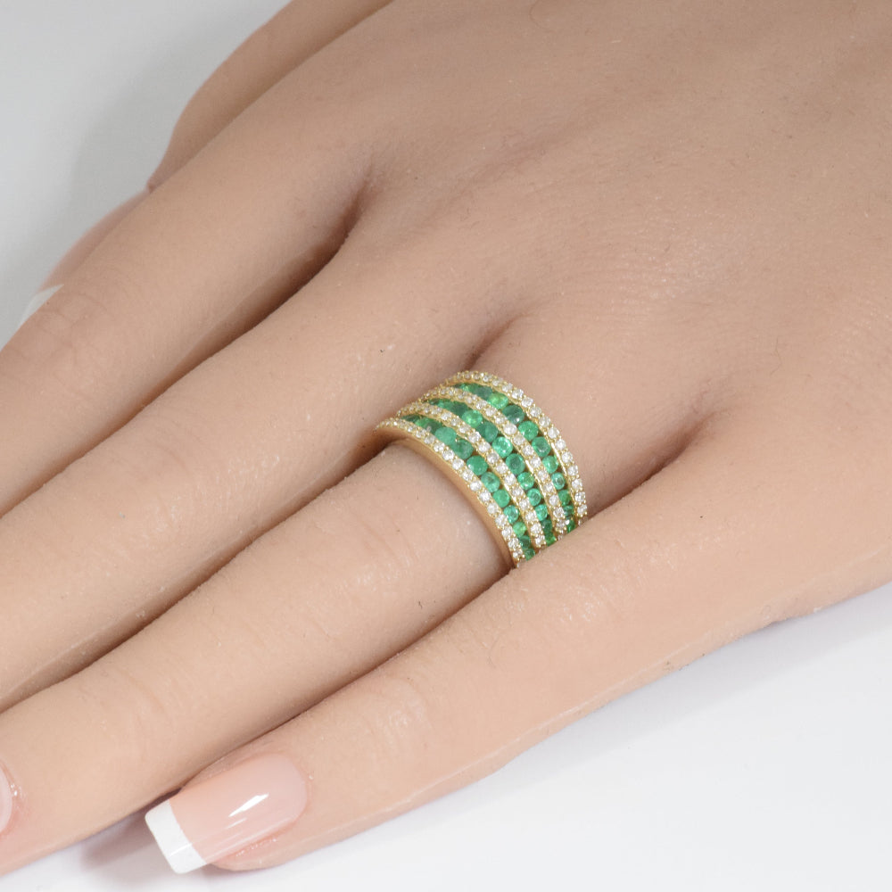SPECIAL! 1.36ct G SI 14K Yellow Gold Diamond & Emerald Gemstones Dome Band Ring Size 6.5