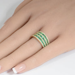 SPECIAL! 1.36ct G SI 14K Yellow Gold Diamond & Emerald Gemstones Dome Band Ring Size 6.5
