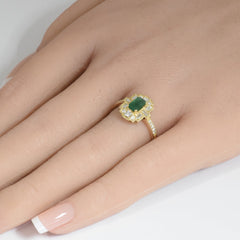 SPECIAL! .97ct G SI 14K Yellow Gold Diamond & Emerald Gemstones Ring Size 6.5