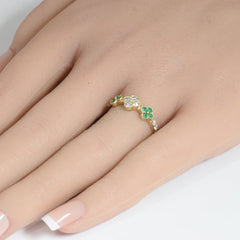 SPECIAL! .46ct G SI 14K Yellow Gold Diamond & Emerald Gemstones Ring Size 6.5