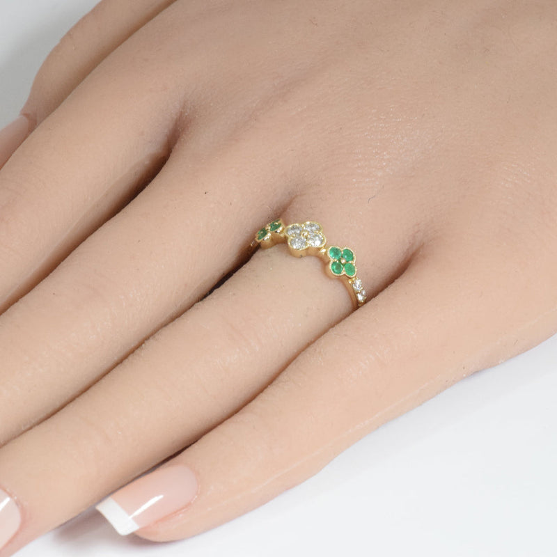 SPECIAL! .46ct G SI 14K Yellow Gold Diamond & Emerald Gemstones Ring Size 6.5