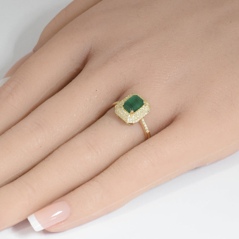 SPECIAL! 1.24ct G SI 14K Yellow Gold Diamond & Emerald Gemstones Ring Size 6.5