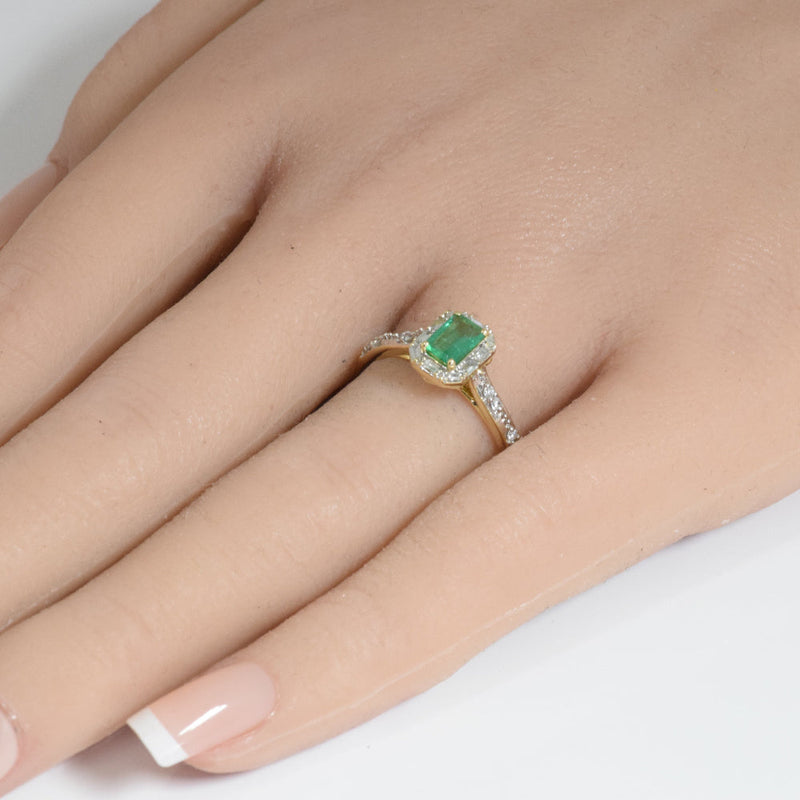 SPECIAL! .61ct G SI 14K Yellow Gold Diamond & Emerald Gemstones Ring Size 6.5