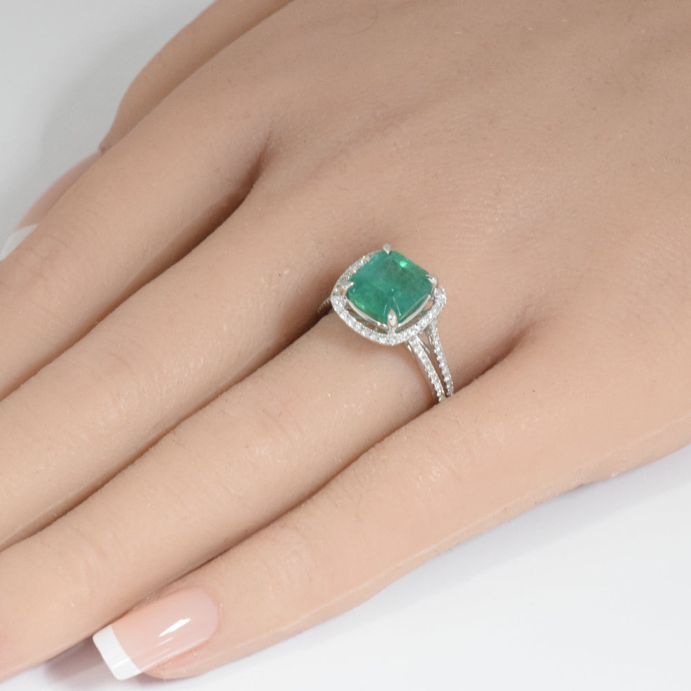 SPECIAL! 3.41ct G SI 14K White Gold Diamond & Natural Emerald Gemstone Ring  Size 6.5