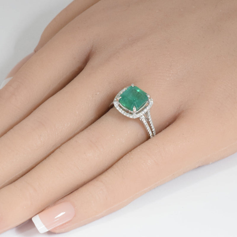 SPECIAL! 3.41ct G SI 14K White Gold Diamond & Natural Emerald Gemstone Ring  Size 6.5