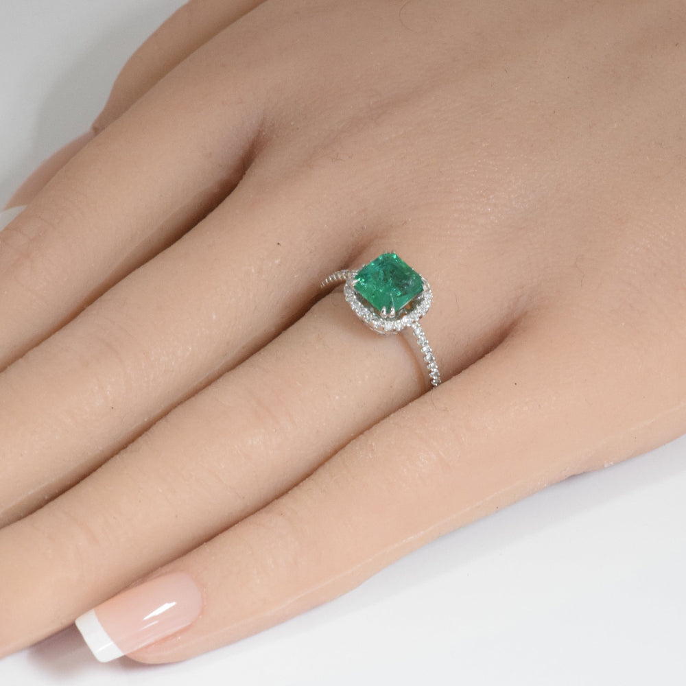 SPECIAL! 1.70ct G SI 14K White Gold Diamond & Natural Emerald Gemstone Ring Size 6.5