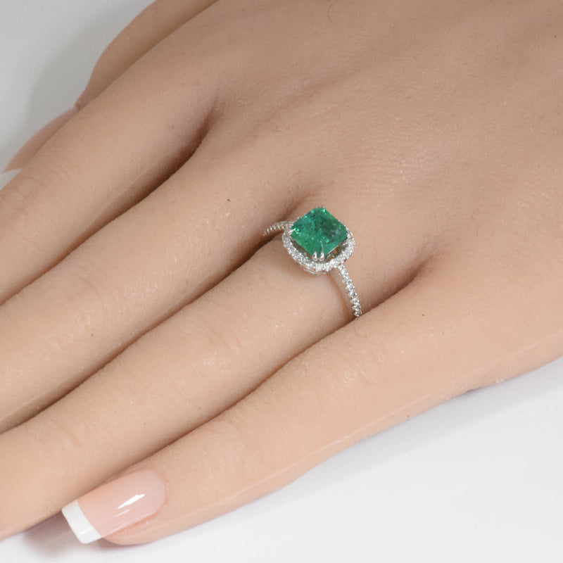 SPECIAL! 1.70ct G SI 14K White Gold Diamond & Natural Emerald Gemstone Ring Size 6.5