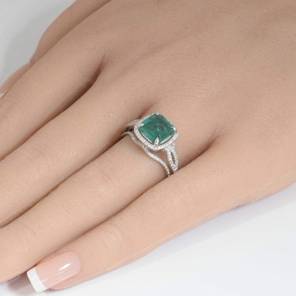 SPECIAL! 2.87ct G SI 14K White Gold Diamond & Natural Emerald Gemstone Ring  Size 6.5