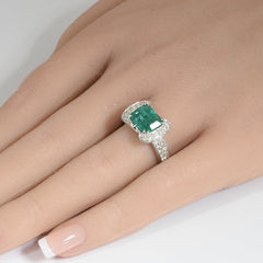 SPECIAL! 3.15ct G SI 14K White Gold Diamond & Natural Emerald Gemstone Ring  Size 6.5