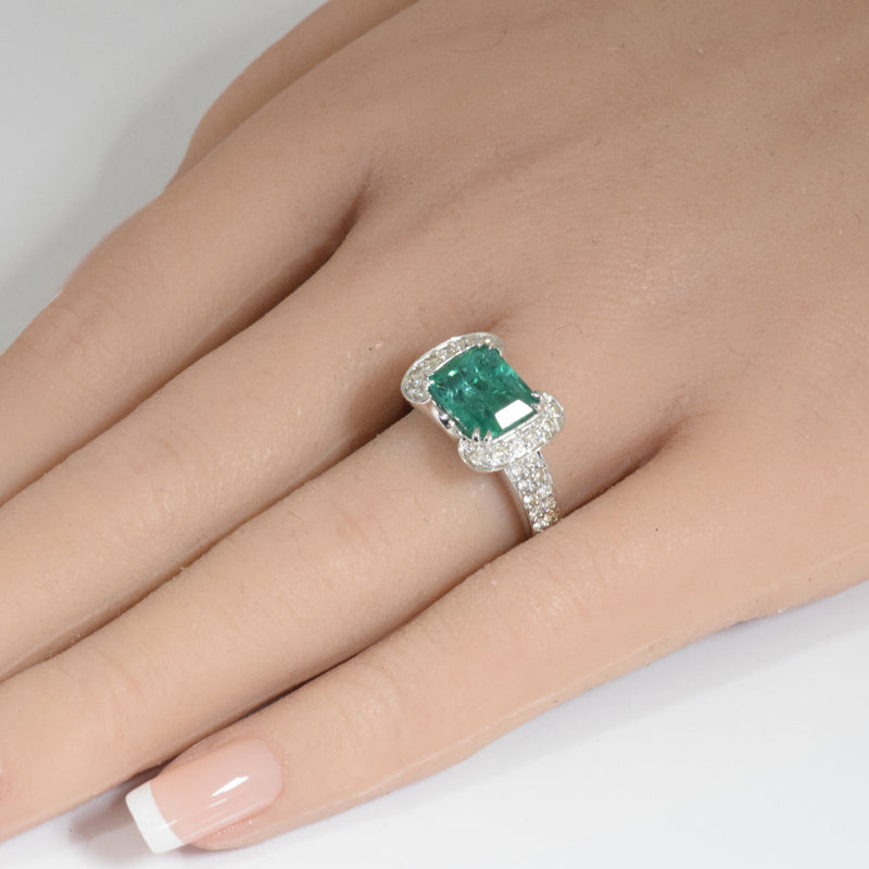 SPECIAL! 3.15ct G SI 14K White Gold Diamond & Natural Emerald Gemstone Ring  Size 6.5