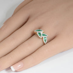 SPECIAL! .74ct G SI 14K Yellow Gold Diamond & Emerald Gemstone Band Ring Size 6.5