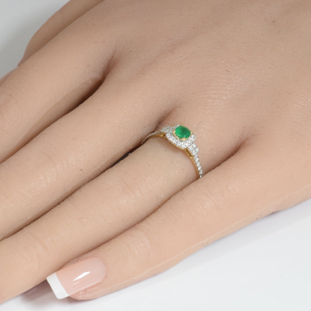 SPECIAL!.40ct G SI 14K Yellow Gold Diamond & Emerald Gemstones Engagement Ring Size 6.5
