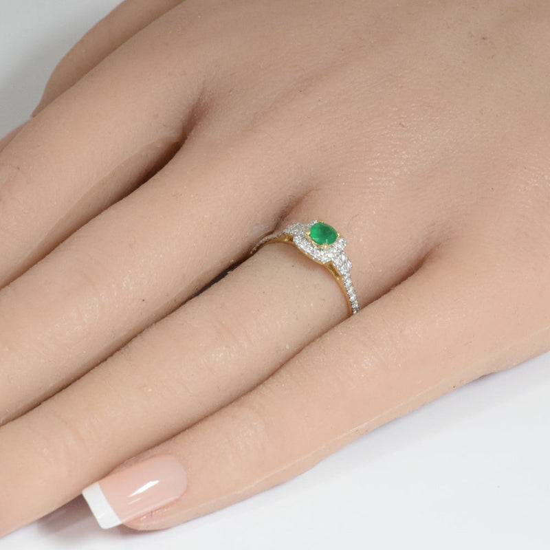 SPECIAL!.40ct G SI 14K Yellow Gold Diamond & Emerald Gemstones Engagement Ring Size 6.5