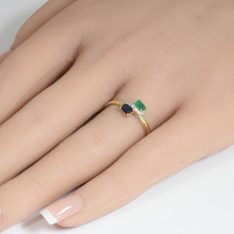 .50ct G SI 14K Yellow Gold Diamond, Emerald & Blue Sapphire Gemstones Ring Size 6.5