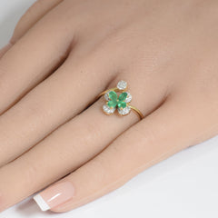 SPECIAL! .64ct G SI 14K Yellow Gold Diamond & Natural Emerald Butterfly Ring Size 6.5