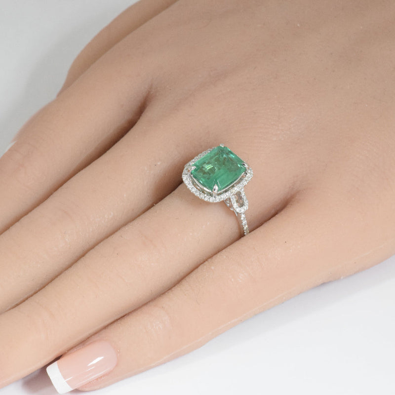 SPECIAL! 4.00ct G SI 14K White Gold Diamond Natural & Emerald Ring Size 6.5
