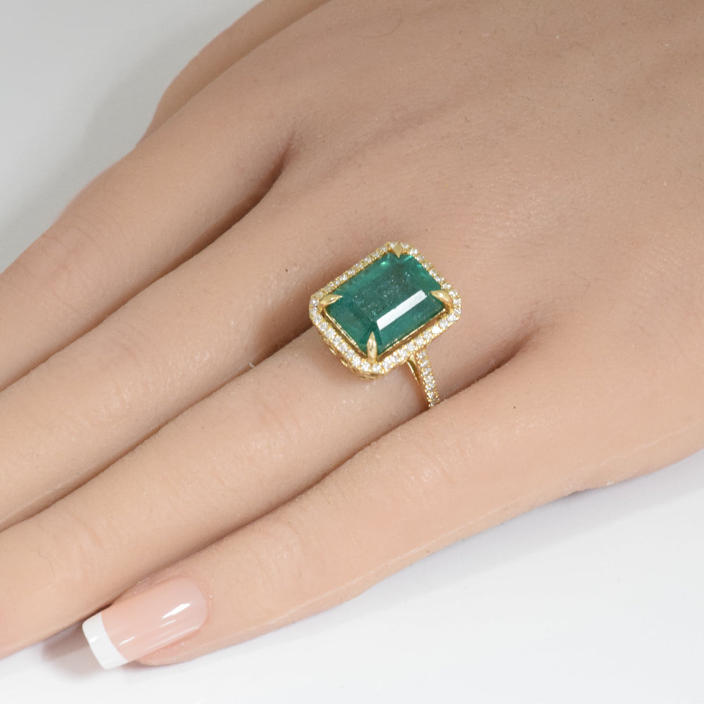 SPECIAL! 7.30ct G SI 14K Yellow Gold Diamond & Natural Emerald Ring Size 6.5