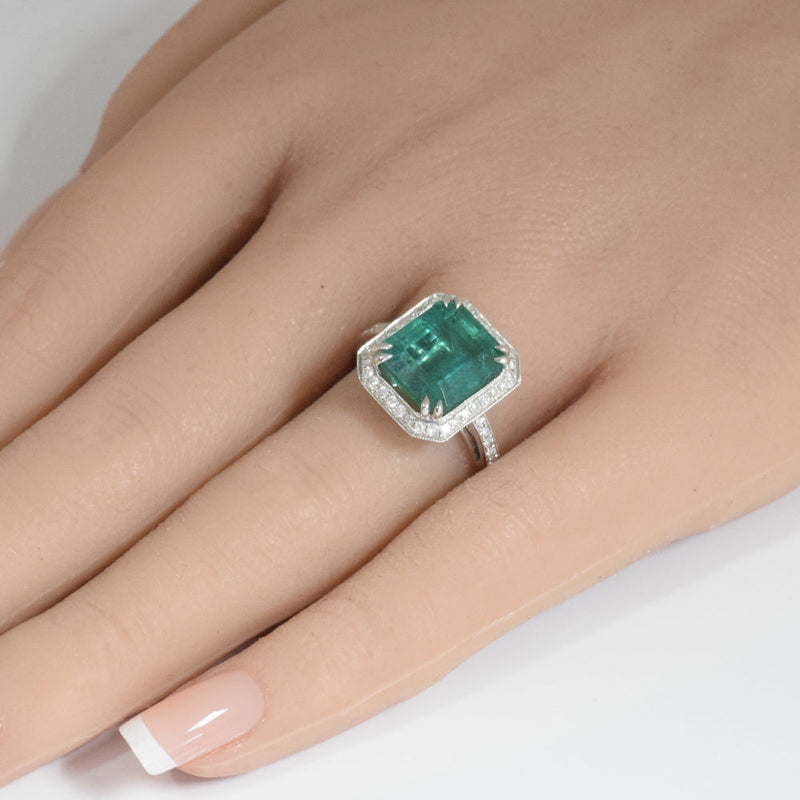 SPECIAL! 6.19ct G SI 14K White Gold Diamond & Natural Emerald Ring Size 6.5