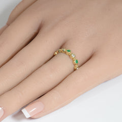 SPECIAL! .51ct G SI 14K Yellow Gold Diamond & Emerald Gemstones Band Ring Size 6.5