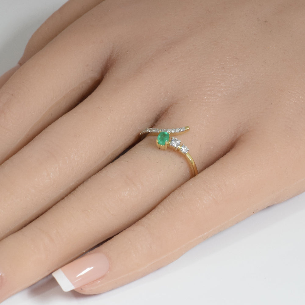 SPECIAL! .36ct G SI 14K Yellow Gold Diamond & Emerald Gemstones Open Ring Size 6.5
