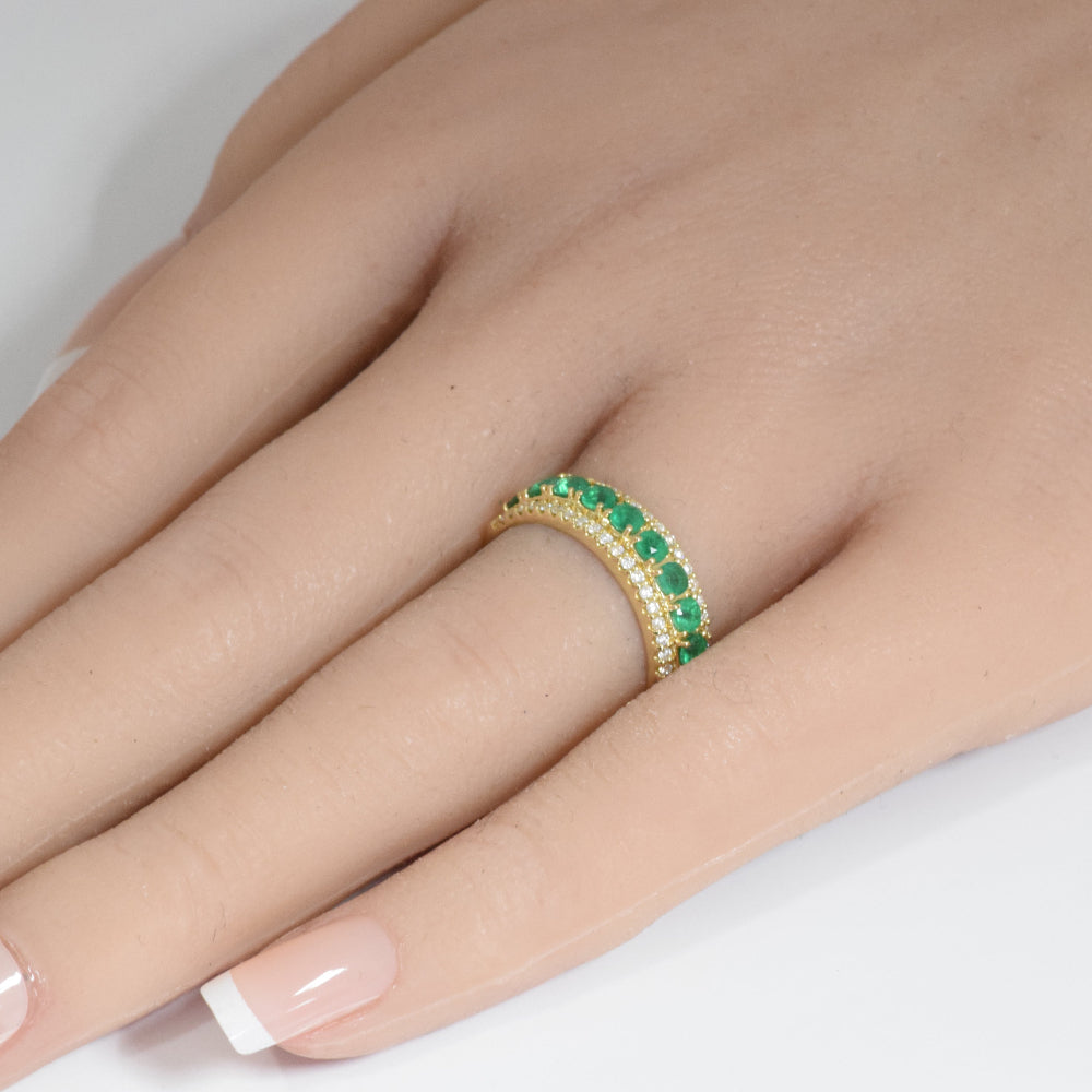 SPECIAL! 1.14ct G SI 14K Yellow Gold Diamond & Emerald Gemstones Band Ring Size 6.5