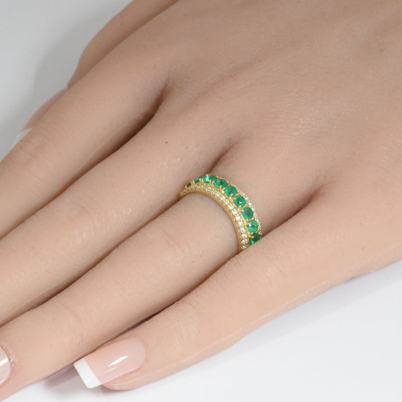 SPECIAL! 1.14ct G SI 14K Yellow Gold Diamond & Emerald Gemstones Band Ring Size 6.5