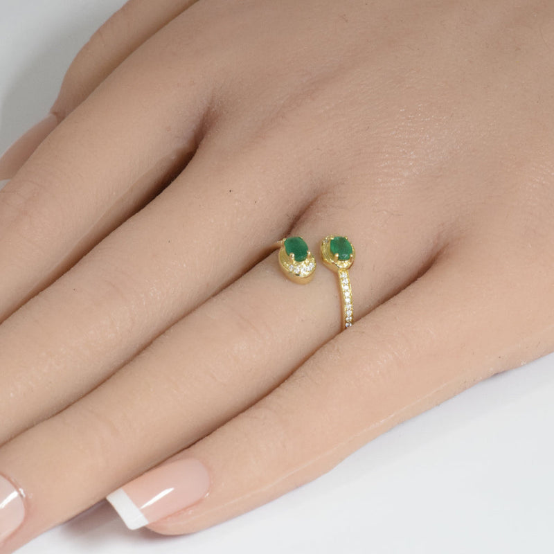 SPECIAL! .53ct G SI 14K Yellow Gold Round Diamond & Emerald Gemstones Open Ring Size 6.5
