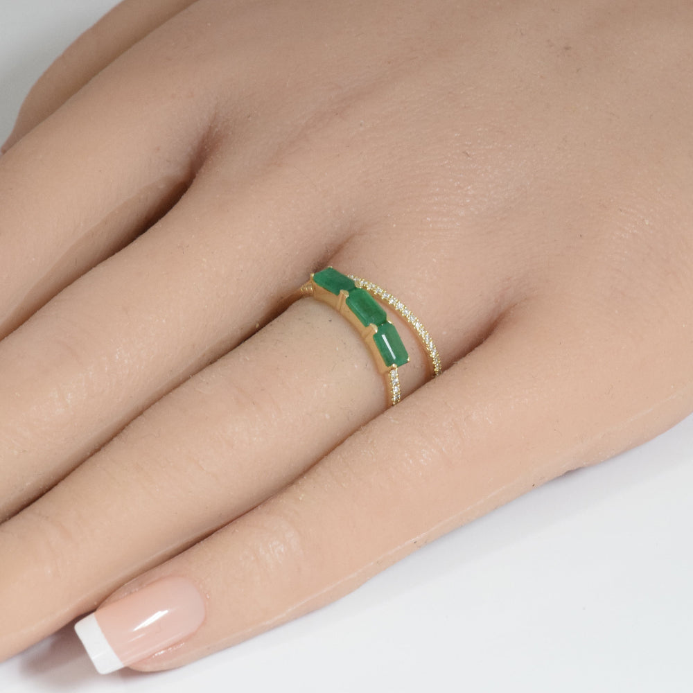 SPECIAL! 1.02ct G SI 14K Yellow Gold Round Diamond & Emerald Gemstones Ring Size 6.5