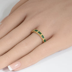 SPECIAL! 1.13ct G SI 14K Yellow Gold 5 Natural Emerald Gemstone Band Ring Size 6.5