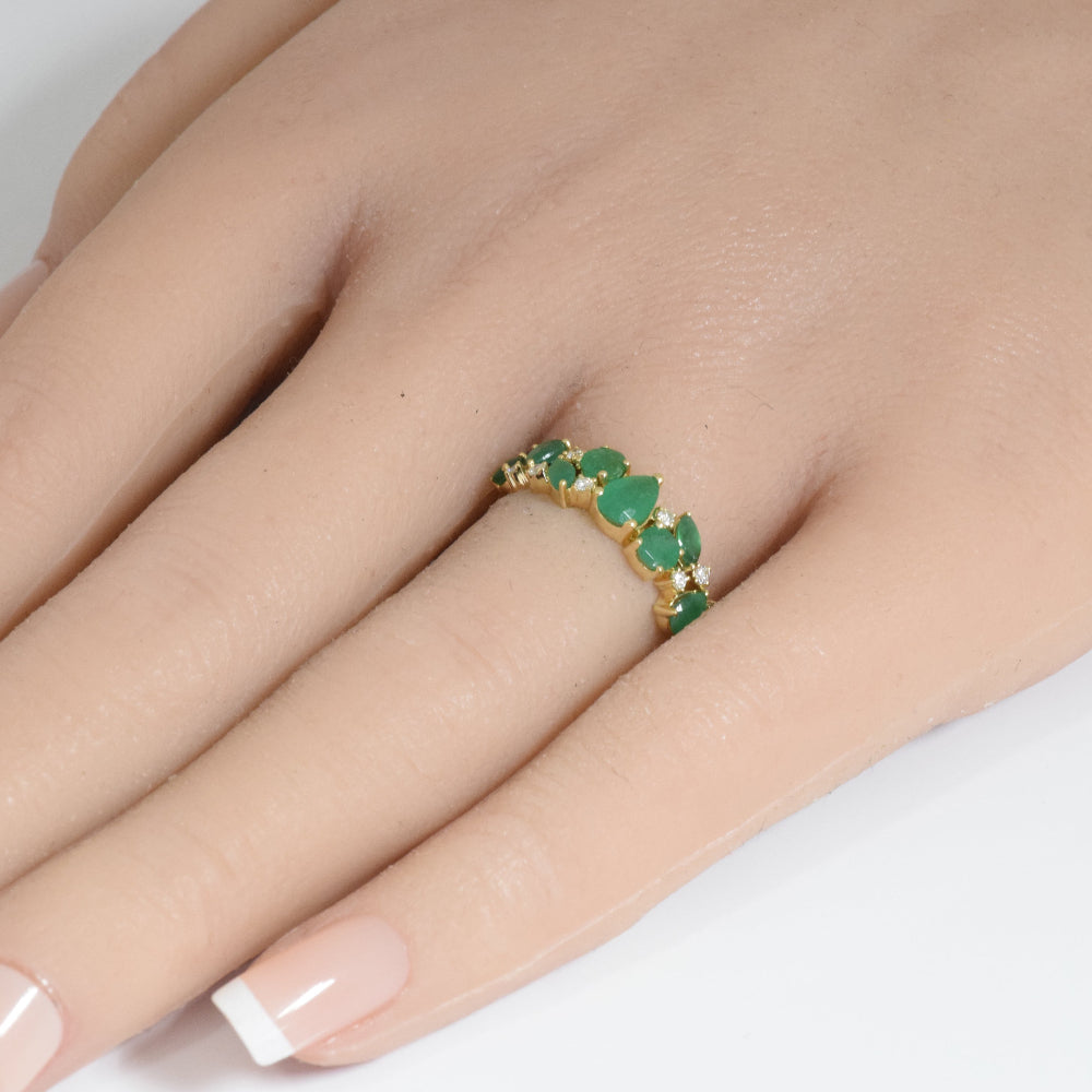 SPECIAL! 1.21ct G SI 14K Yellow Gold Round Diamond & Emerald Gemstone Ring Size 6.5