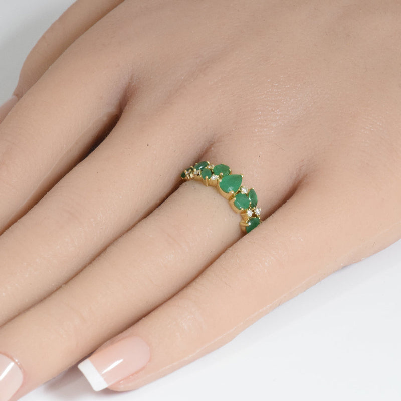 SPECIAL! 1.21ct G SI 14K Yellow Gold Round Diamond & Emerald Gemstone Ring Size 6.5