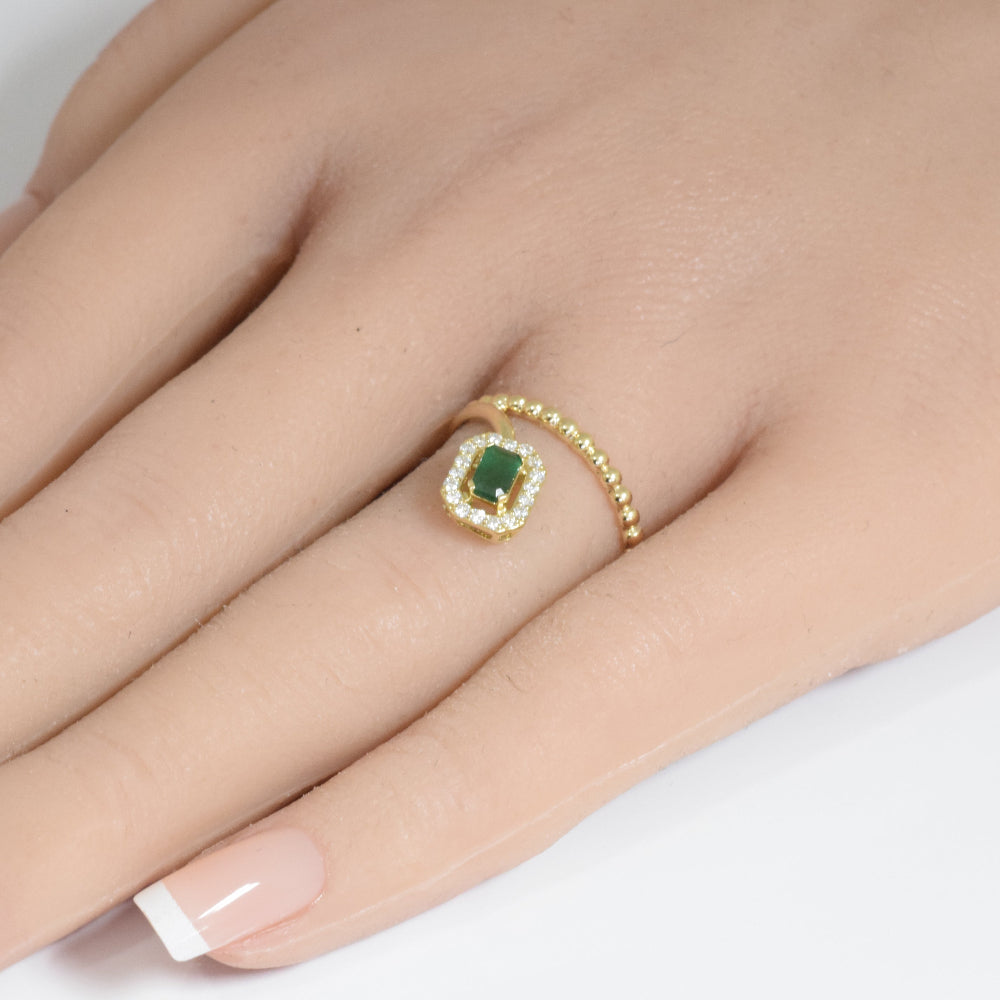 SPECIAL! .36ct G SI 14K Yellow Gold Round Diamond & Emerald Gemstone Ring Size 6.5