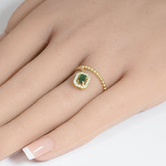 SPECIAL! .36ct G SI 14K Yellow Gold Round Diamond & Emerald Gemstone Ring Size 6.5