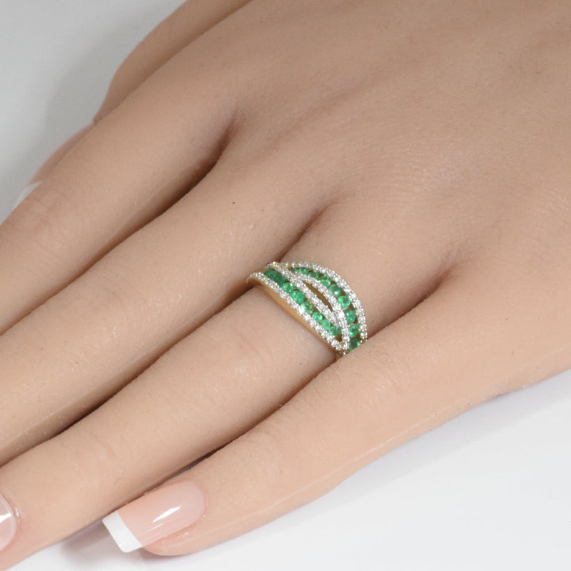 SPECIAL! .87ct G SI 14K Yellow Gold Diamond & Emerald Gemstone Wrap Around Ring Size 6.5