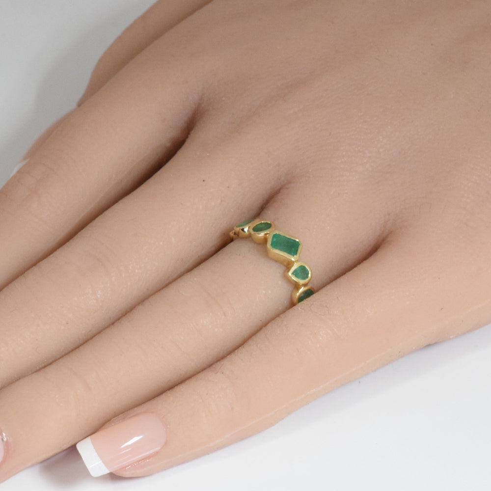 SPECIAL!1.08ct G SI 14K Yellow Gold Emerald Gemstone Ring Band Size 6.5