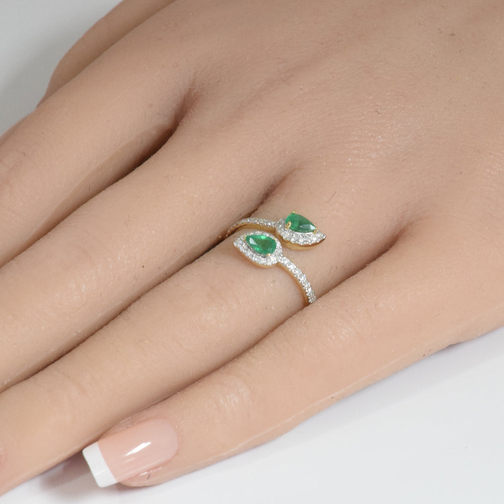 SPECIAL!.61ct G SI 14K Yellow Gold Diamond & Emerald Gemstone Wrap Around Ring Size 6.5