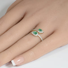 SPECIAL!.61ct G SI 14K Yellow Gold Diamond & Emerald Gemstone Wrap Around Ring Size 6.5