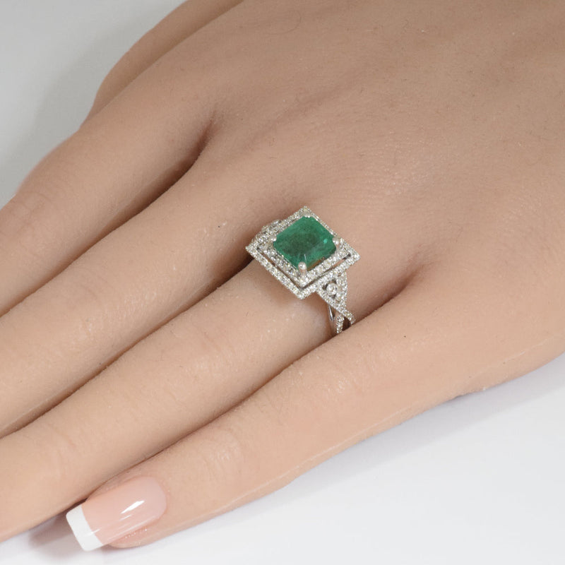 SPECIAL! 2.81ct G SI 14K White Gold Diamond & Emerald Gemstone Ring Size 6.5