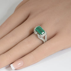 SPECIAL! 3.47ct G SI 14K White Gold Diamond & Emerald Gemstone Ring Size 6.5