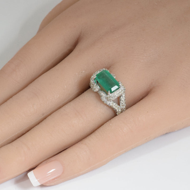SPECIAL! 3.47ct G SI 14K White Gold Diamond & Emerald Gemstone Ring Size 6.5