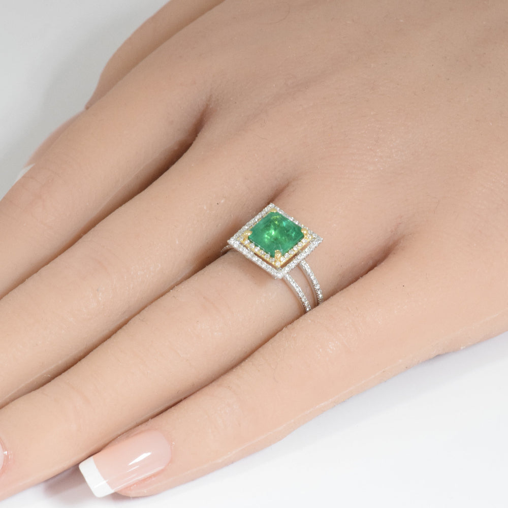 SPECIAL! 2.27ct G SI 14K White & Yellow Gold Diamond & Emerald Gemstone Ring  Size 6.5