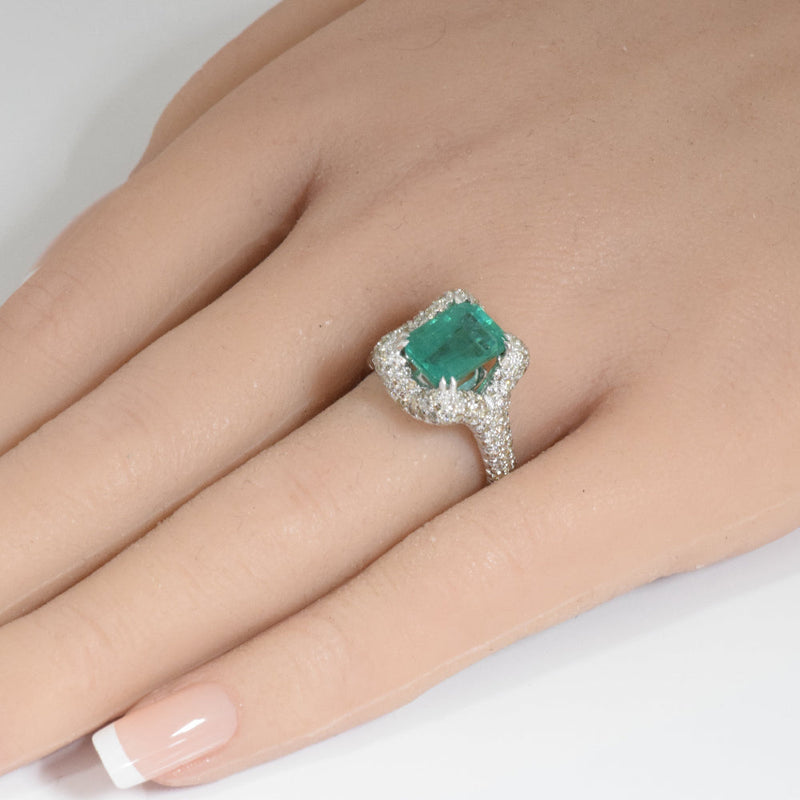 SPECIAL! 4.27ct G SI 14K White Gold Diamond & Emerald Gemstone Ring  Size 6.5