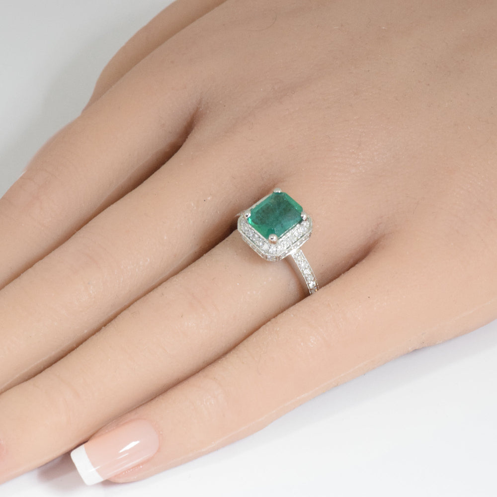 SPECIAL! 2.52ct G SI 14K White Gold Diamond & Emerald Gemstone Ring Size 6.5