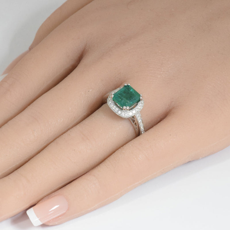 SPECIAL! 3.09ct G SI 14K White Gold Diamond & Emerald Gemstone Ring Size 6.5