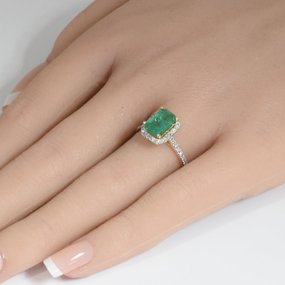 SPECIAL! 1.94ct G SI 14K Yellow Gold Diamond & Emerald Gemstone Ring Size 6.5
