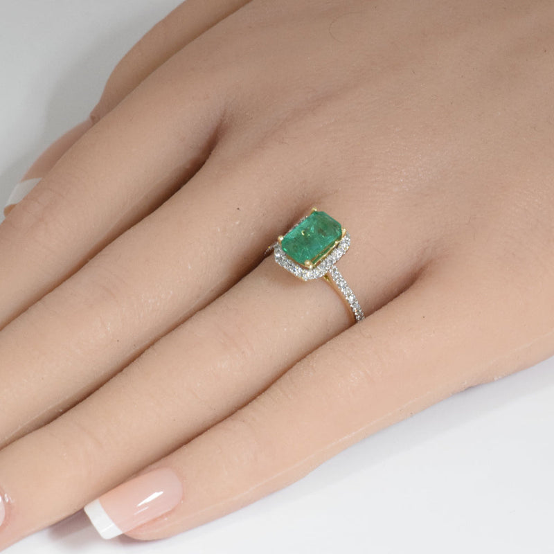 SPECIAL! 1.94ct G SI 14K Yellow Gold Diamond & Emerald Gemstone Ring Size 6.5