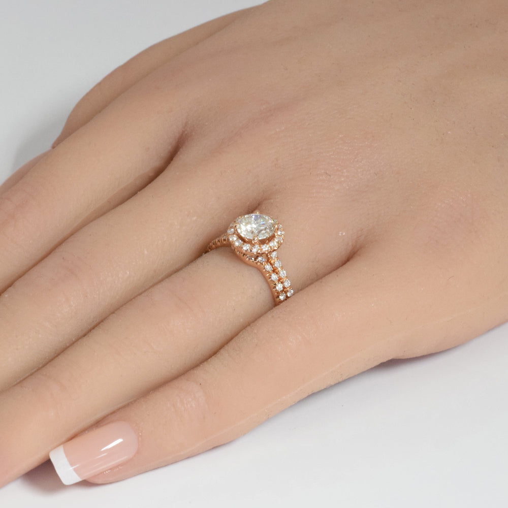 SPECIAL! 1.52ct G SI 14K Rose Gold Round Diamond Halo Engagement Ring Size 6.5