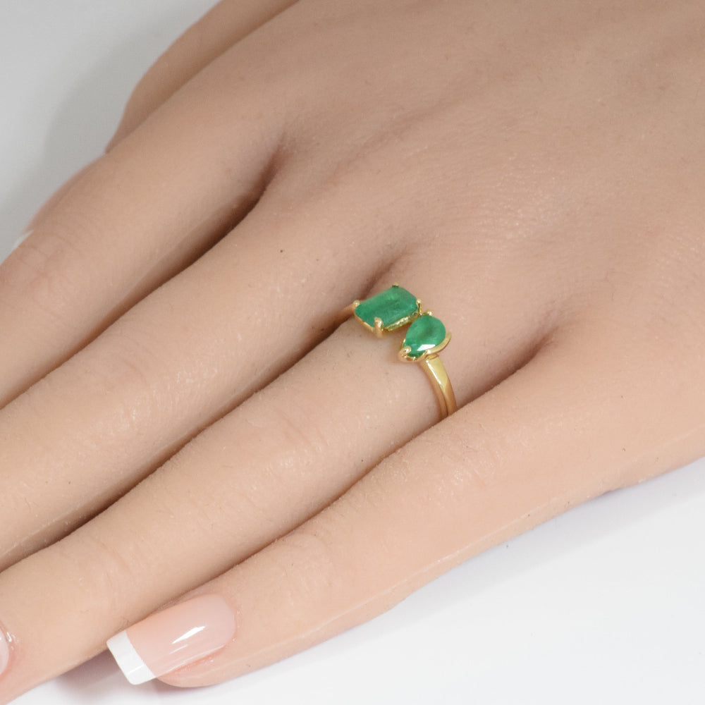 SPECIAL! 1.35ct G SI 14K Yellow Gold Emerald cut & Pear Shaped Emerald Gemstone Ring Size 6.5